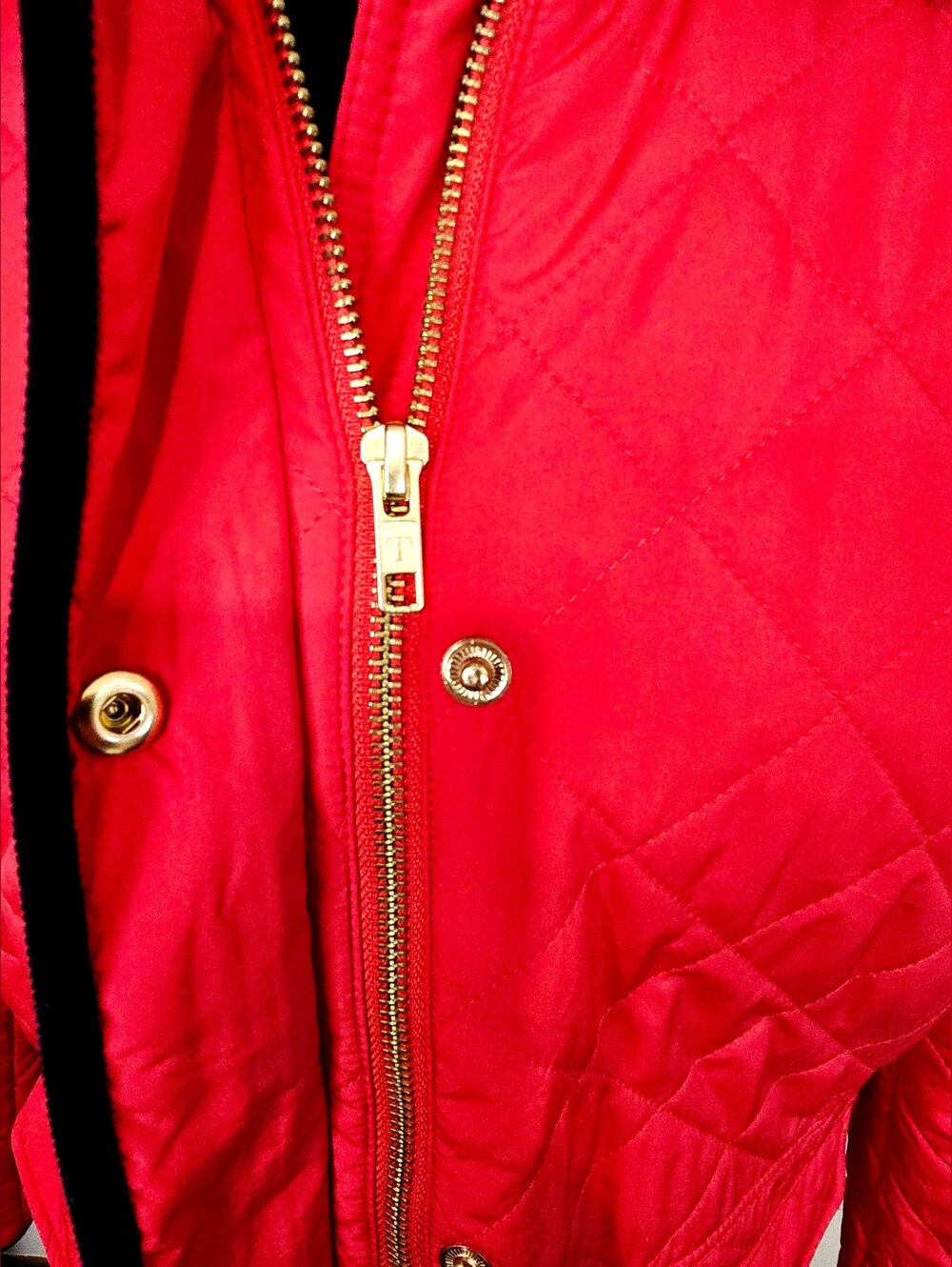 Talbots Red Quilted Jacket Navy Trim Gold Snap Preppy Coastal Coat Old Money - Picture 5 of 12